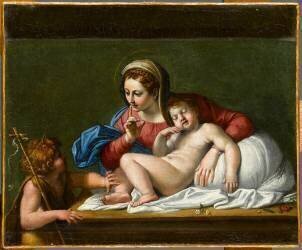 La Vierge et l'Enfant Jésus avec Saint Jean dit Le Silence (Le Dominiquin) - Muzeo.com