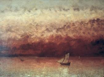 Lac Léman avec soleil couchant (Gustave Courbet) - Muzeo.com