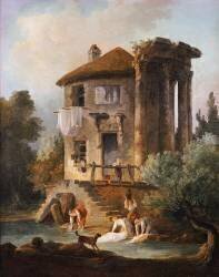 Lavandières devant le temple de la Sibylle (Hubert Robert) - Muzeo.com