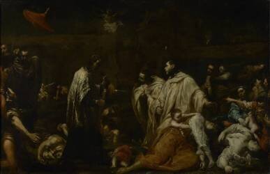 Le bienheureux Bernard Tolomei intercédant pour l'arrêt de la peste à Sienne (Giuseppe Maria Crespi) - Muzeo.com