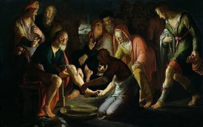 Le Christ lave les pieds des disciples (Peter Wtewael) - Muzeo.com