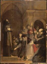 Le Pape Nicolas V, en 1449, se fait ouvrir le caveau de saint François d'Assise (Laurent de La Hyre) - Muzeo.com