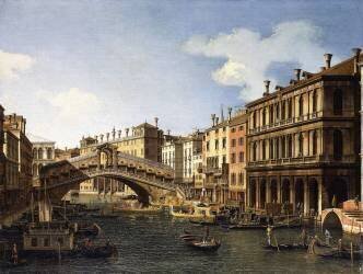 Le pont du Rialto, Venise, du sud avec l'embarquement du prince de Saxe lors de sa visite en 1740 (Canaletto) - Muzeo.com