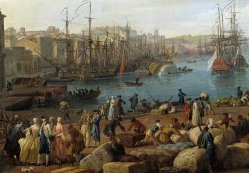 Le port de Marseille au 18e siècle Détail représentant le déchargement des marchandises (détail) (Joseph Vernet) - Muzeo.com