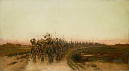 Le retour au campement des cosaques de l'Ataman, camp impérial de Krasnoïé-Selo (Edouard Detaille) - Muzeo.com