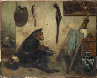 Le Singe peintre dit Intérieur d'atelier (Alexandre Gabriel Decamps) - Muzeo.com