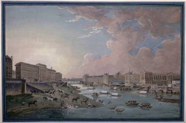 L'hôtel de la Monnaie et le Louvre, vus du pont Neuf (Pierre-Antoine Demachy) - Muzeo.com
