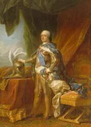 Louis XV (1710-1774), roi de France, en armure et manteau rouge, la main posée sur un heaume (Charles André van Loo) - Muzeo.com