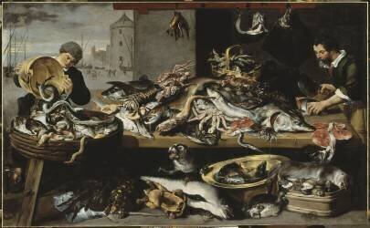 Marchands de poissons à leur étal (Frans Snyders) - Muzeo.com