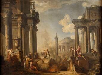 Marcus Curtius se jetant dans le gouffre (Giovanni Paolo Pannini) - Muzeo.com