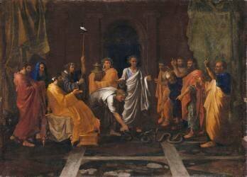 Moïse changeant en serpent la verge d'Aaron (Nicolas Poussin) - Muzeo.com
