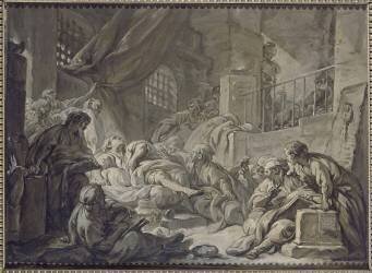 Mort de Socrate (esquisse en grisaille) (François Boucher) - Muzeo.com