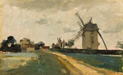 Moulins à vent jumeaux sur la butte de Picardie (environs de Versailles) (Jean-Baptiste Camille Corot) - Muzeo.com