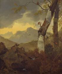 Paysage montagneux avec chèvres et oiseaux (Adam Pynacker) - Muzeo.com