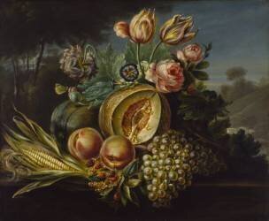 Nature morte aux fruits et aux fleurs (Cornelius de Beet) - Muzeo.com