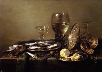 Nature morte avec bol en argent, verre Roemer et huîtres (Willem Claesz Heda) - Muzeo.com