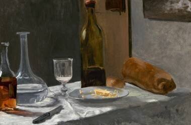 Nature morte avec une bouteille, une carafe, du pain et du vin (Claude Monet) - Muzeo.com