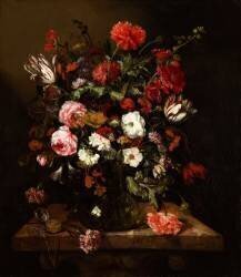 Nature morte de fleurs avec une pièce d'horlogerie (Abraham van Beyeren) - Muzeo.com