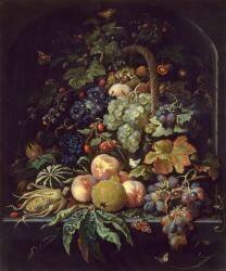 Panier de fleurs, fruits et insectes dans une niche (Abraham Mignon) - Muzeo.com