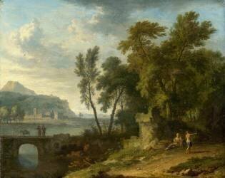 Paysage animé avec ruines et pont (Jan van Huysum) - Muzeo.com