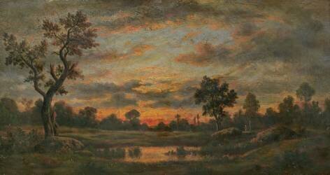 Paysage au coucher du soleil (Théodore Rousseau) - Muzeo.com