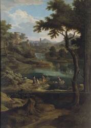 Paysage avec des barques 