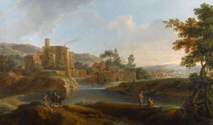 Paysage avec pêcheur au bord d'une rivière (Paolo Anesi) - Muzeo.com