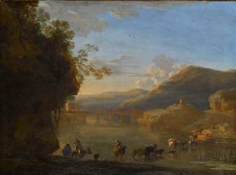 Paysage avec un troupeau traversant une rivière (Jan Asselijn) - Muzeo.com