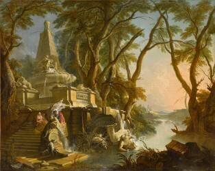 Paysage composé : la rivière (Jacques de Lajoue) - Muzeo.com