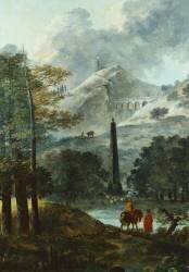 Paysage montagneux avec un obélisque (Hubert Robert) - Muzeo.com