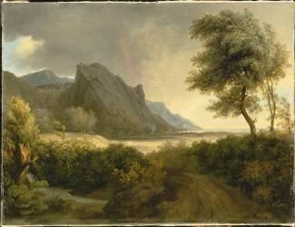 Paysage montagneux baigné par la mer ; L'arc en ciel (Pierre Henri de Valenciennes) - Muzeo.com