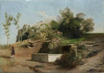 Paysage romain avec fontaine (Arnold Böcklin) - Muzeo.com