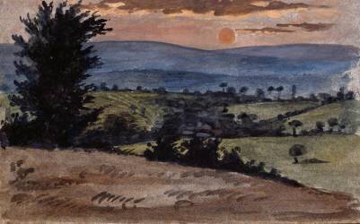Paysage vallonné au soleil couchant (Eugène Delacroix) - Muzeo.com