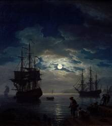 Pêche au clair de lune Vue nocturne d'un port (Joseph Vernet) - Muzeo.com