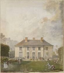 Personnages sur une pelouse devant un pavillon de chasse (Louis Nicolas van Blarenberghe) - Muzeo.com