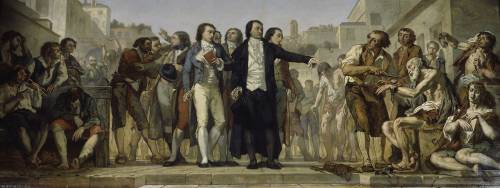 Pinel faisant tomber les fers des aliénés de Bicêtre en 1792 (Charles Louis Müller) - Muzeo.com