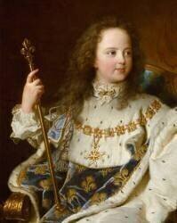 Portrait de Louis XV, âgé de cinq ans (1710-1774), assis sur son trône en grand costume royal (détail) (Hyacinthe Rigaud) - Muzeo.com