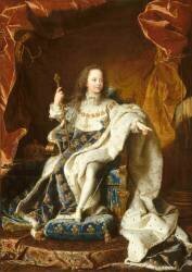 Portrait de Louis XV, âgé de cinq ans (1710-1774), assis sur son trône en grand costume royal (Hyacinthe Rigaud) - Muzeo.com