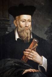 Portrait de Michel de Nostre-Dame (Nostre Dame), dit Nostradamus, astrologue (1503-1566), detail, Maison de Nostradamus, Salon de Provence, Bouches du Rhone (anonyme) - Muzeo.com