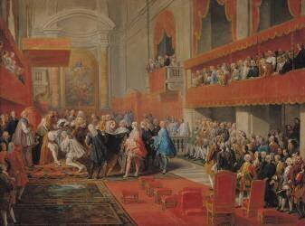 Présentation de l'Ordre du Saint-Esprit au Prince Vaini par Paul-Hippolyte de Beauvillers (Giovanni Paolo Pannini) - Muzeo.com