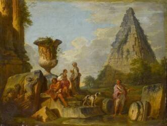 Ruines antiques avec la pyramide de Caïus Cestius (Giovanni Paolo Pannini) - Muzeo.com
