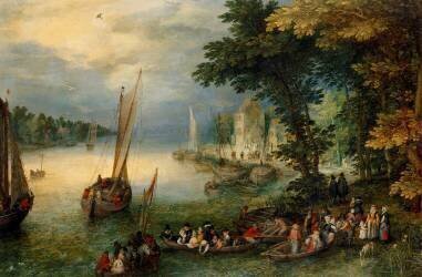 Scène fluviale ou Le Débarquement (Jan Brueghel l'Ancien) - Muzeo.com