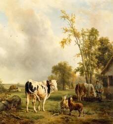 Taureau blanc et autres animaux dans un paysage (Jacques-Raymond Brascassat) - Muzeo.com