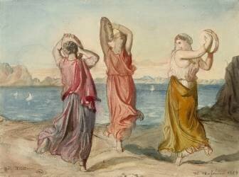 Trois femmes dansant et jouant du tambourin, au bord d'un rivage (Théodore Chasseriau) - Muzeo.com