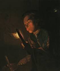 Un garçon soufflant sur une braise (Godfried Schalcken) - Muzeo.com