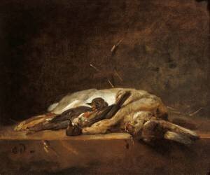 Un Lapin, deux passereaux et quelques brins de paille sur une table de pierre (Jean Siméon Chardin) - Muzeo.com