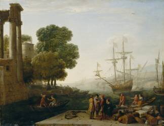 Un port maritime au coucher du soleil (Claude Gellée) - Muzeo.com