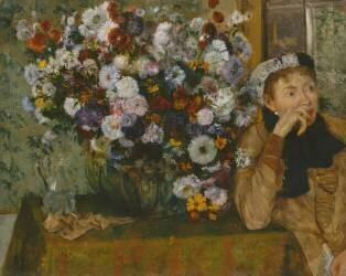 Une femme assise à côté d'un vase de fleurs (Edgar Degas) - Muzeo.com