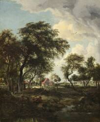 Une ferme au soleil (Meindert Hobbema) - Muzeo.com