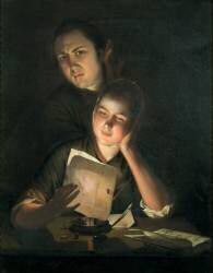 Une fille lisant une lettre à la lumière d'une bougie (Joseph Wright of Derby) - Muzeo.com